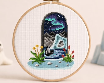 Arctic Doorway Cross Stitch Pattern: Ocean Moon Design (PDF Pattern)