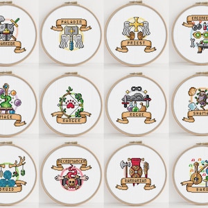 RPG Class Cross Stitch Pattern Set - Printable PDF Pattern - Dragons cross stitch - Wow Cross Stitch - Dungeons Cross Stitch - D&D