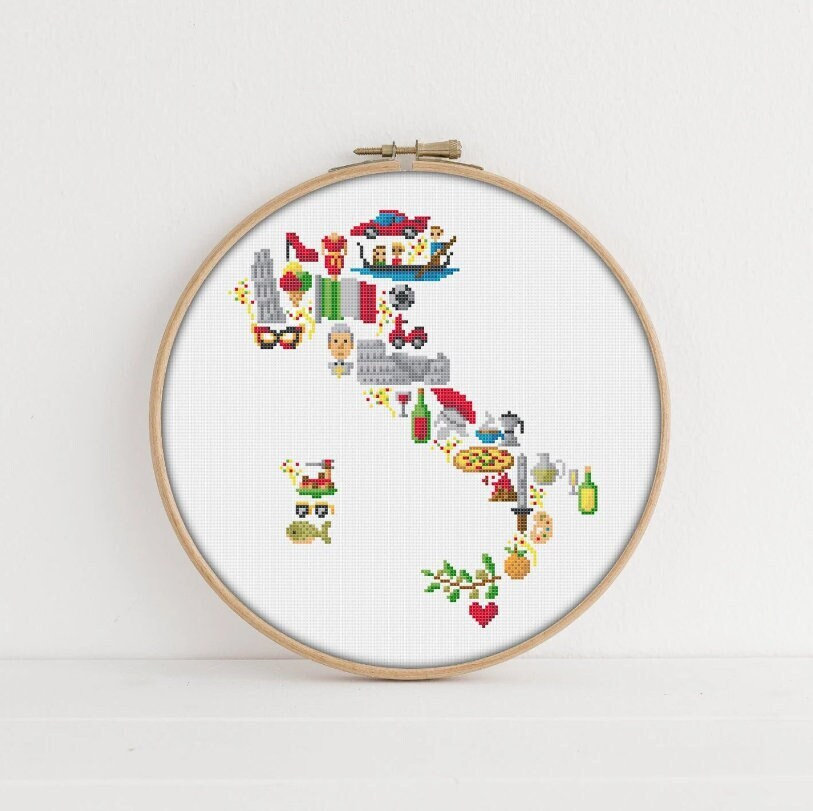 Italy Cross stitch pattern - Printable PDF Pattern - Italy Embroidery Pattern - Italy cross stitch - Map Cross Stitch - PixlStitch