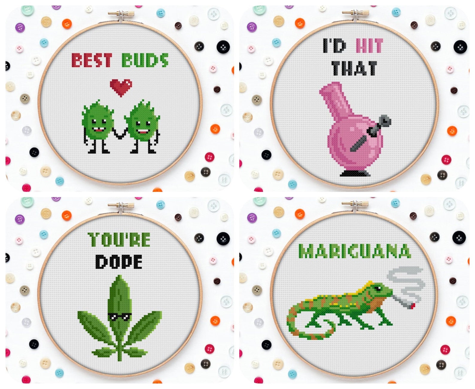Weed Cross Stitch Pattern Set Marijuana Cross Stitch Bud Etsy