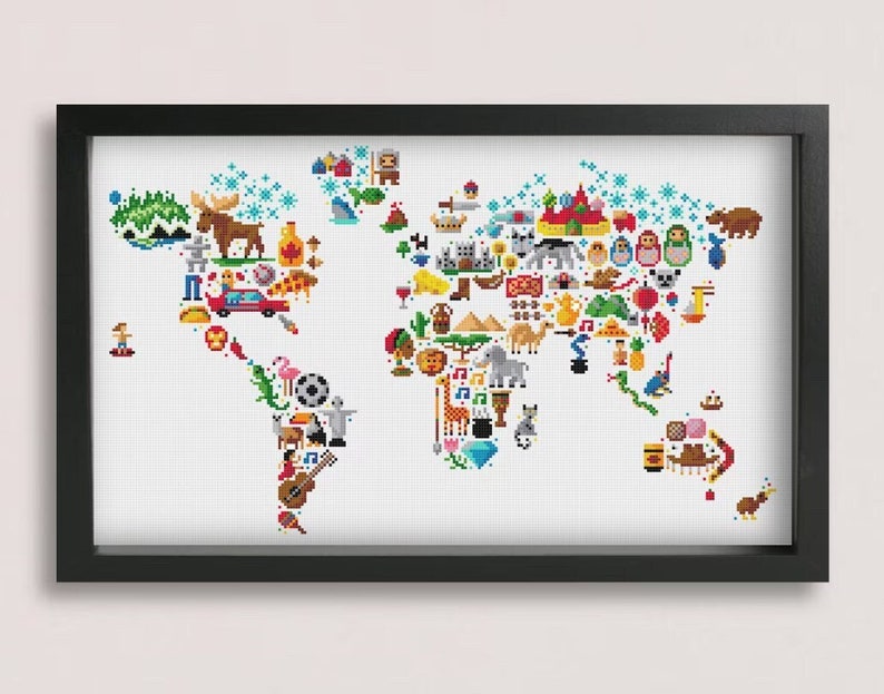 World Map Cross Stitch Pattern Printable PDF Pattern World Map