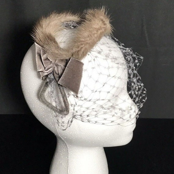 Vintage 50s - 60s Fur Double Headband Headpiece w… - image 1