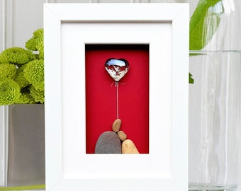 Crystal wedding anniversary, 15th anniversary picture, Crystal anniversary gift, Pebbleart picture, Couple 15th anniversary gift with heart