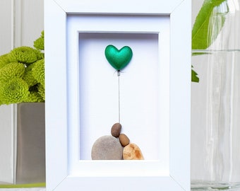 Emerald wedding anniversary, 55th anniversary picture, Emerald anniversary gift, Pebbleart picture, Couple 55th anniversary gift green heart