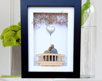 Pearl wedding anniversary, 30th anniversary picture, 30th anniversary gift, Pearl heart pebble art picture, Pearl (30th) anniversary present