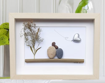 Silver wedding anniversary, 25th anniversary picture, Silver anniversary gift, Pebble art picture, Couple 25th anniversary gift with heart