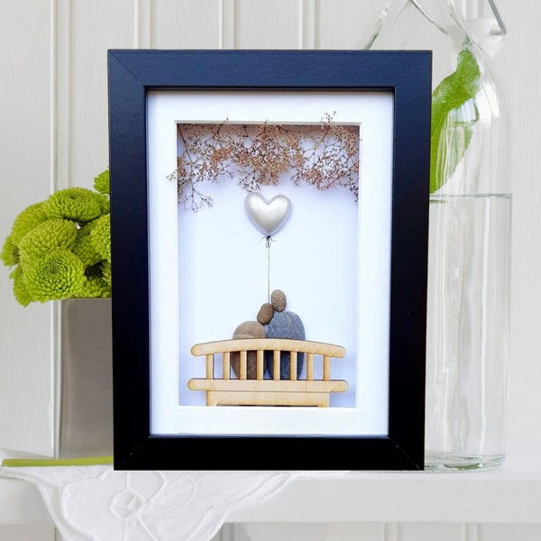 Pearl wedding anniversary, 30th anniversary picture, 30th anniversary gift, Pearl heart pebble art picture, Pearl (30th) anniversary present