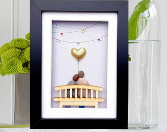Gold anniversary gift, 50th anniversary picture, Gold wedding anniversary, Pebble art picture, Couple 50th anniversary gift with gold heart