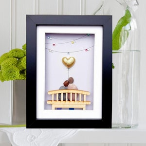 Gold anniversary gift, 50th anniversary picture, Gold wedding anniversary, Pebble art picture, Couple 50th anniversary gift with gold heart