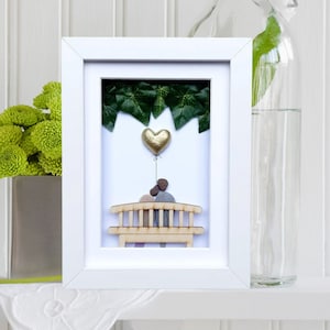 50th anniversary picture, Gold anniversary gift, Gold wedding anniversary, Pebble art picture, Couple 50th anniversary gift with gold heart