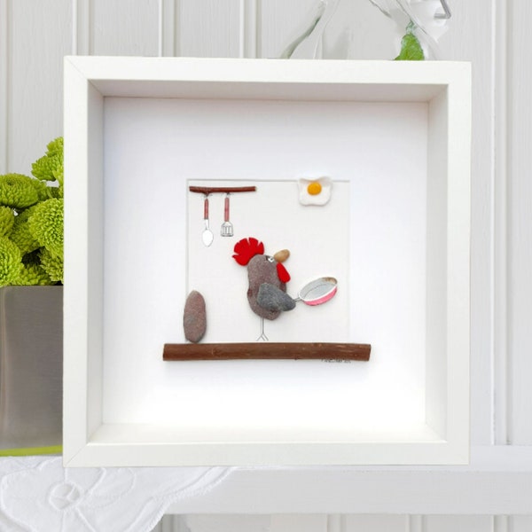 Best chef gift, Kitchen wall decor, Chicken picture, Kitchen decor, Kitchen decoration, Kitchen wall decoration, Cook pebble art, Gift frame