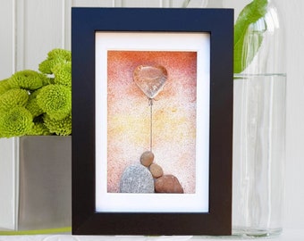 Crystal wedding anniversary, 15th anniversary picture, Crystal anniversary gift, Pebbleart picture, Couple 15th anniversary gift with heart