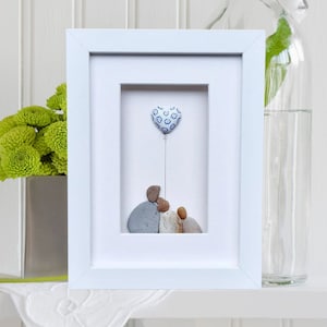 China anniversary family, 20th anniversary picture, China anniversary gift, Pebble art picture, Couple 20th anniversary gift china heart