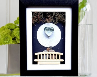 15th anniversary picture by night, Crystal anniversary gift, Crystal wedding anniversary 15th, Couple 15th anniversary crystal heart & moon