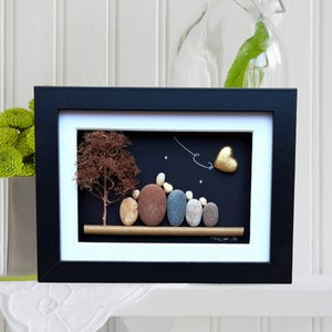 Family gold wedding anniversary, 50th anniversary picture, 50th anniversary gift, Gold anniversary pebble art, Golden 50th anniversary gift