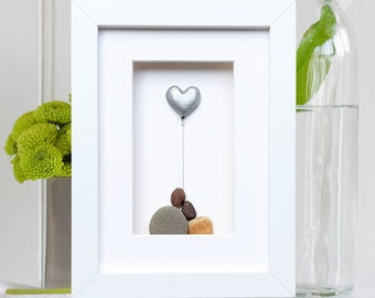 Silver wedding anniversary, 25th anniversary picture, Silver anniversary gift, Pebble art picture, Couple 25th anniversary gift with heart
