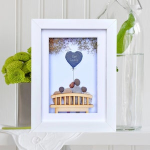 Family of four, Family pebble picture, Family on a bench, Gift for your family, Our family gift, Parents with kids picture, Pebble art of 4