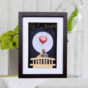 35th anniversary picture by night, Coral anniversary gift, Coral wedding anniversary 35th, Couple fullmoon 35th anniversary with coral heart