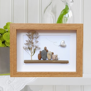 Familie 10e huwelijksverjaardag, blikken jubileumfoto, blikken jubileum familiecadeau, kunstfoto kiezelsteen, 10e verjaardag cadeau blikken hart