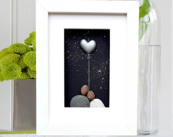 Platinum anniversary couple, 70th anniversary picture, Platinum anniversary gift, Pebble art picture, 70th anniversary gift platinum heart
