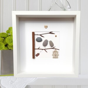 New home gift, Moving into a new home, Framed new home picture, Home sweet home, Family gift, Home pebble, Birds frame, New family present