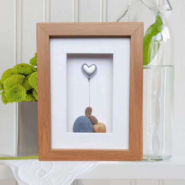 Steel wedding anniversary, 11th anniversary picture, Steel anniversary gift, Pebbleart picture 11th, Couple 11th anniversary gift with heart