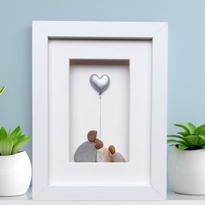 Blikken jubileumfamilie, 10e verjaardagsfoto, blikken jubileumcadeau, kiezelkunstfoto, 10e verjaardagscadeau koppel met blikken hart