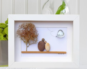 Crystal wedding anniversary, 15th anniversary picture, Crystal anniversary gift, Pebbleart picture, Couple 15th anniversary gift with heart