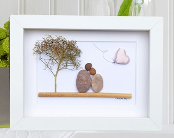 Silk wedding anniversary, 12th anniversary picture, Silk anniversary gift, Pebble art picture, Couple 12th anniversary gift with silk heart