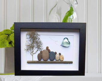 Family 15th wedding anniversary, Crystal anniversary picture, Crystal anniversary family gift, Pebble art, 15th anniversary crystal heart