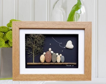 Family lace wedding anniversary, 13th anniversary picture, 13th anniversary gift, Lace anniversary pebble art, Lace 13th anniversary gift