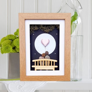12th anniversary picture by night, Silk wedding anniversary, Silk anniversary gift, Pebble art, Couple 12th anniversary full moon silk heart