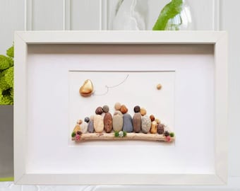Large family gold anniversary gift, 50th anniversary family of 12 picture, Golden wedding anniversary, Pebbleart gift, Family of 18 picture
