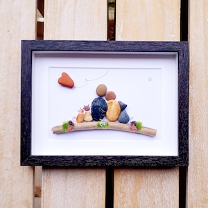 Family of two with pets, Family pebble picture, Family of 2 picture, Gift for your family, Family pebble gift, Family present, Pebble art