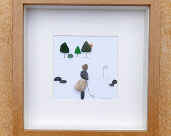 Golfing gift, Female golfer pebble art, Golf player present, Golf fan picture, Golf sport pebble frame, Retirement gift, Mother's Day gift
