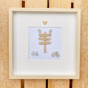 English Riviera, Signpost seaglass, Sea glass picture, Sea glass birds, Framed picture, Sea glass art, Traveller gift, Personalised present