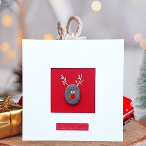 Biglietto di Natale, biglietto di renna, biglietto di Natale, regalo di Natale, Buon Natale, regalo di renna, renna di Natale, biglietto di auguri fatto a mano con ciottoli