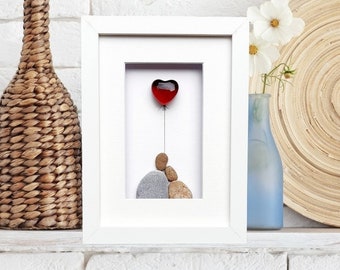 Crystal wedding anniversary 15th anniversary picture Red Crystal anniversary gift Pebble art picture Couple 15th anniversary gift with heart