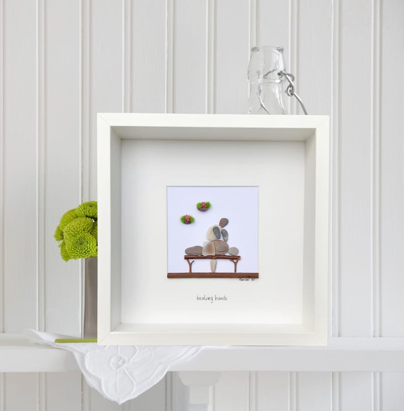 Massage Therapist pebble picture, Chiropractor framed pebble art, Massage therapy, Massage birthday gift, Sports massage, kieselsteinbilder image 1