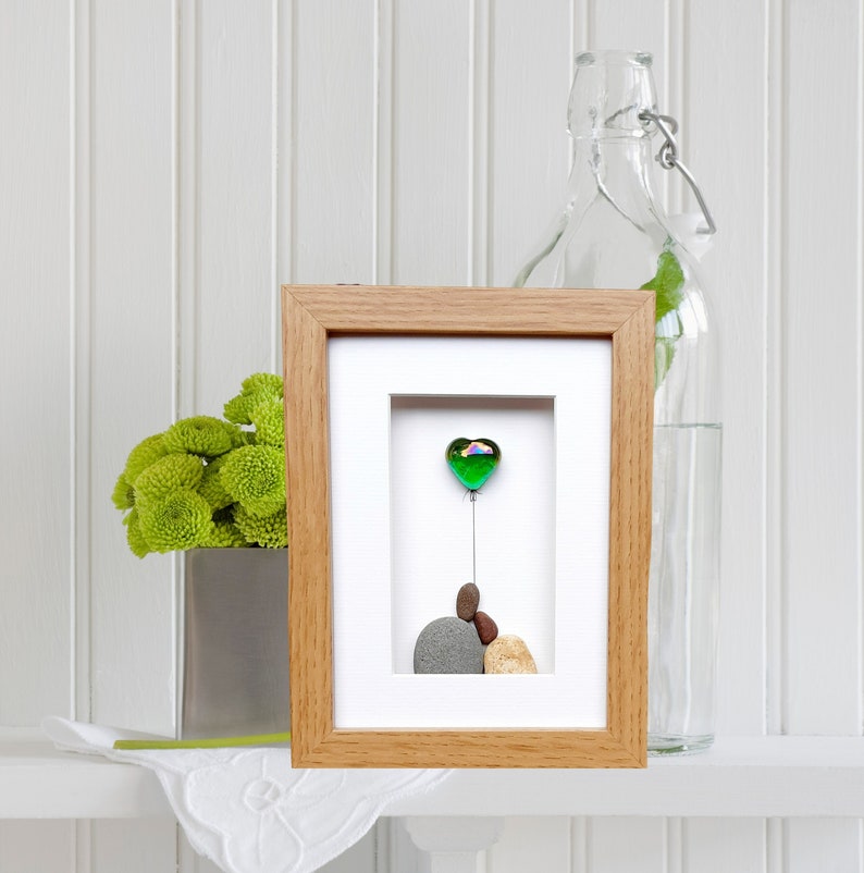 Opal wedding anniversary 24th anniversary picture Opal anniversary gift Pebbleart picture Couple 24th anniversary gift with opal heart image 1