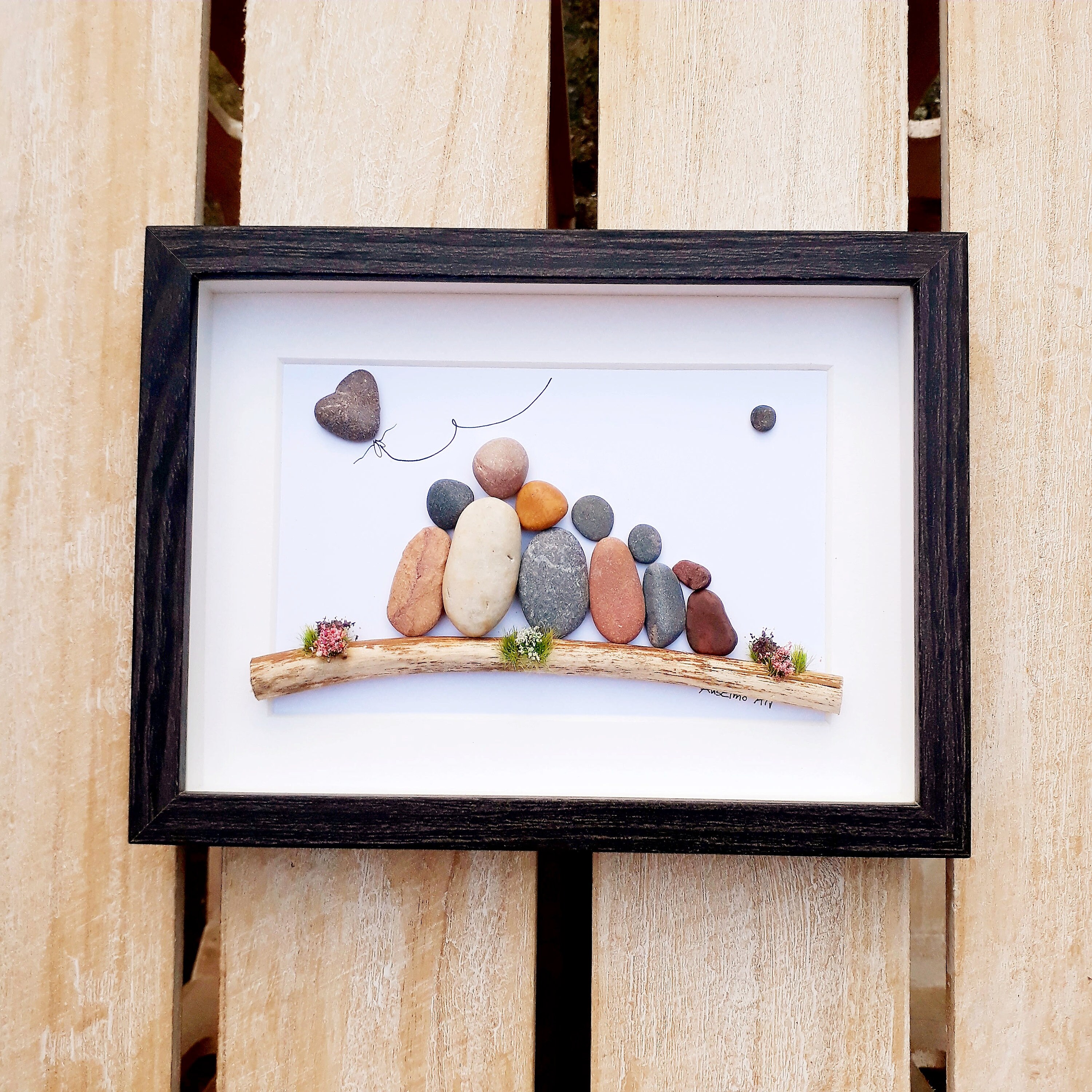 Family of Six, Family With Pets, Family Pebble Picture, Gift for