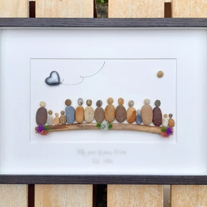 Large family silver anniversary gift, 25th anniversary family of 18 picture, Silver wedding anniversary, Pebbleart gift, Big family picture