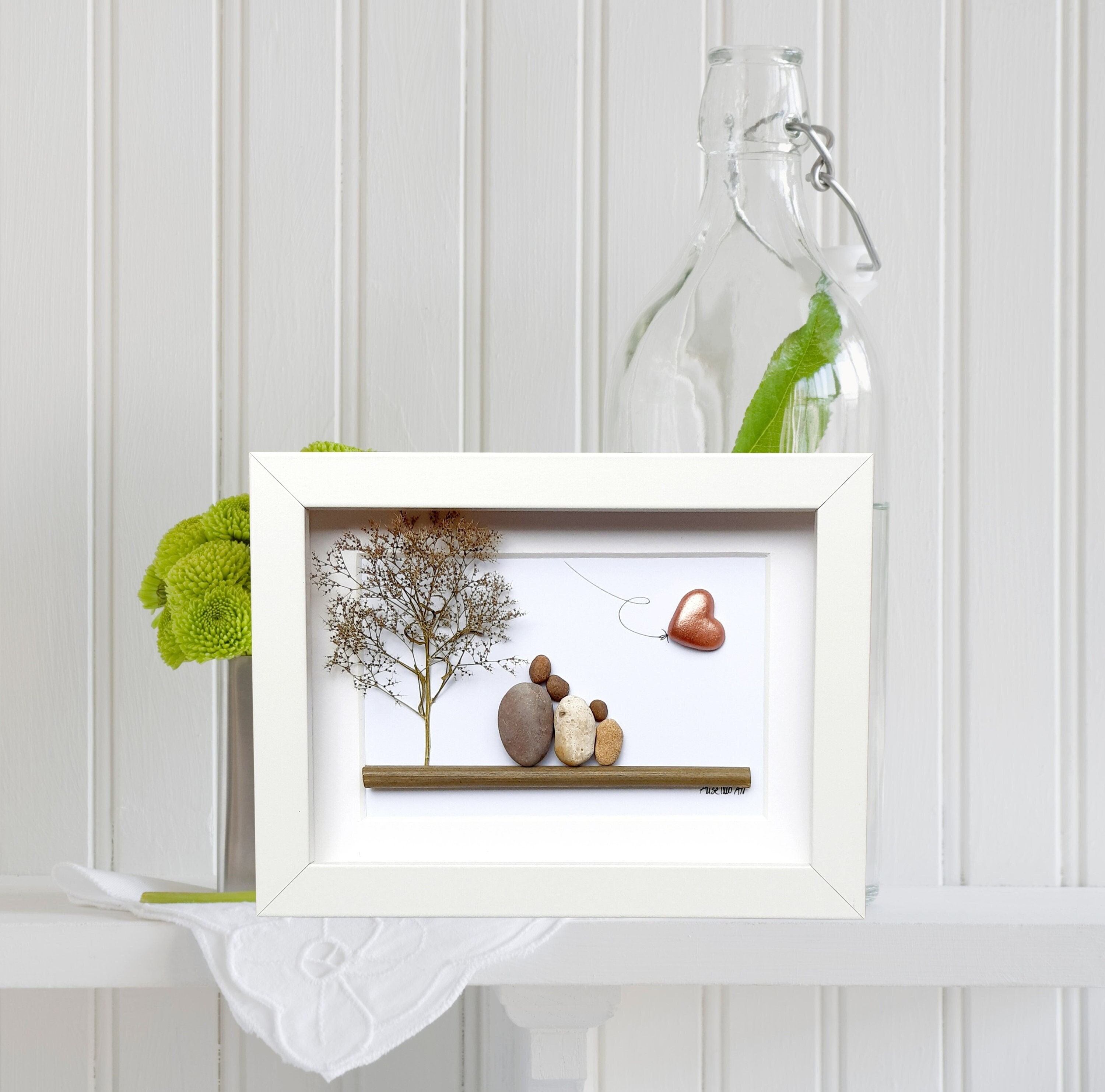 Family copper wedding anniversary, 7th anniversary picture, Copper anniversary family gift, Pebble art picture, 7th anniversary copper heart