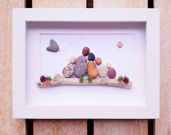 Pebble art family of five, Pebble art family of 5 with dog, Pebble art dog, Pebble art picture, Personalised gift, Unique gift, Family gift