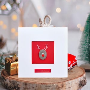 Biglietto di Natale, biglietto di renna, biglietto di Natale, regalo di Natale, Buon Natale, regalo di renna, renna di Natale, biglietto di auguri fatto a mano con ciottoli