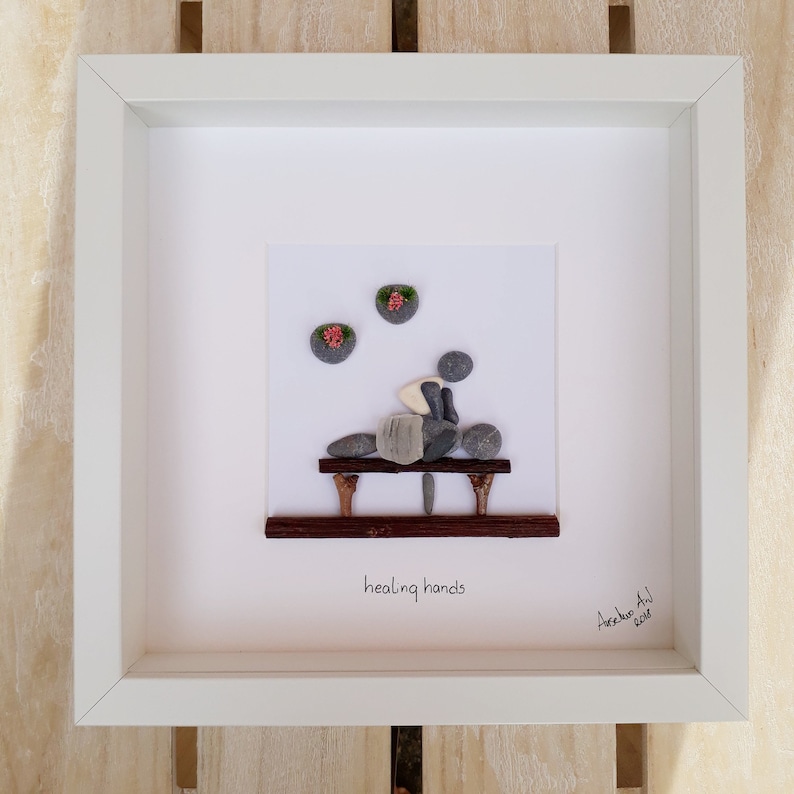 Massage Therapist pebble picture, Chiropractor framed pebble art, Massage therapy, Massage birthday gift, Sports massage, kieselsteinbilder image 5