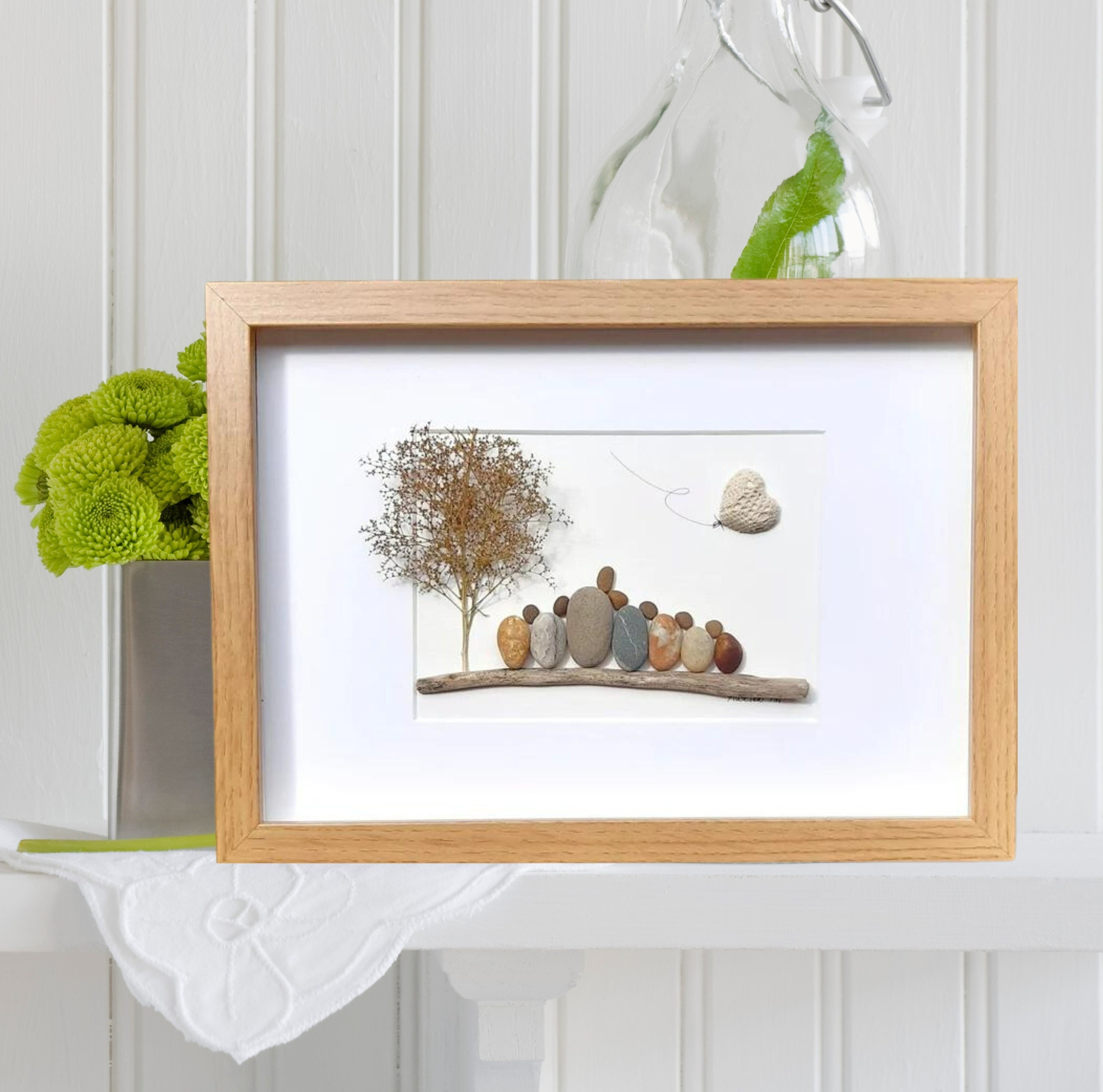 Family lace wedding anniversary, 13th anniversary picture, 13th anniversary gift, Lace anniversary pebble art, Lace 13th anniversary gift