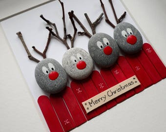 Reindeer picture, Reindeer Pebble art, Christmas Pebble Picture, Christmas presents, Christmas decorations, Reindeers gift, Christmas decor