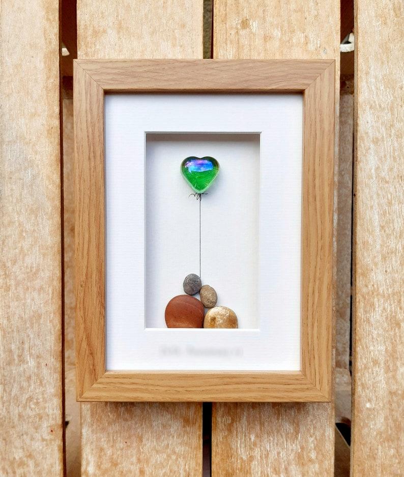 Opal wedding anniversary 24th anniversary picture Opal anniversary gift Pebbleart picture Couple 24th anniversary gift with opal heart image 3