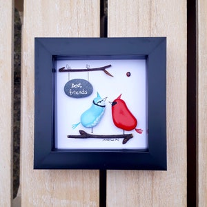 Blue Jay and Cardinal picture, Best friends pebble picture, Blue jay and cardinal best friends gift, Best friends pebble, kieselsteinbilder